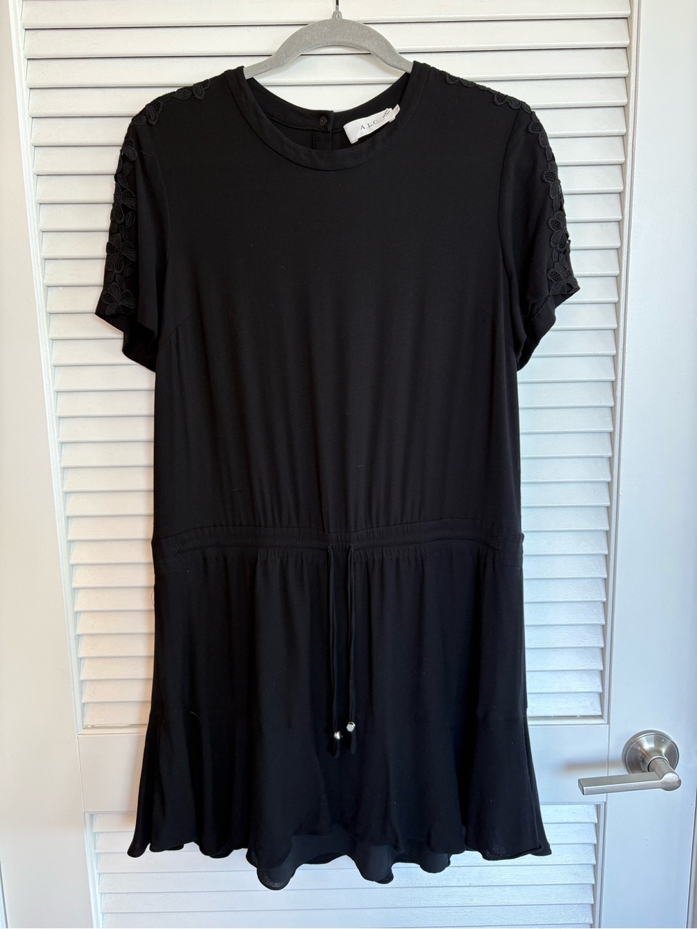 A.L.C. Black Short-Sleeve Drawstring Mini Dress City Girl Minimalist